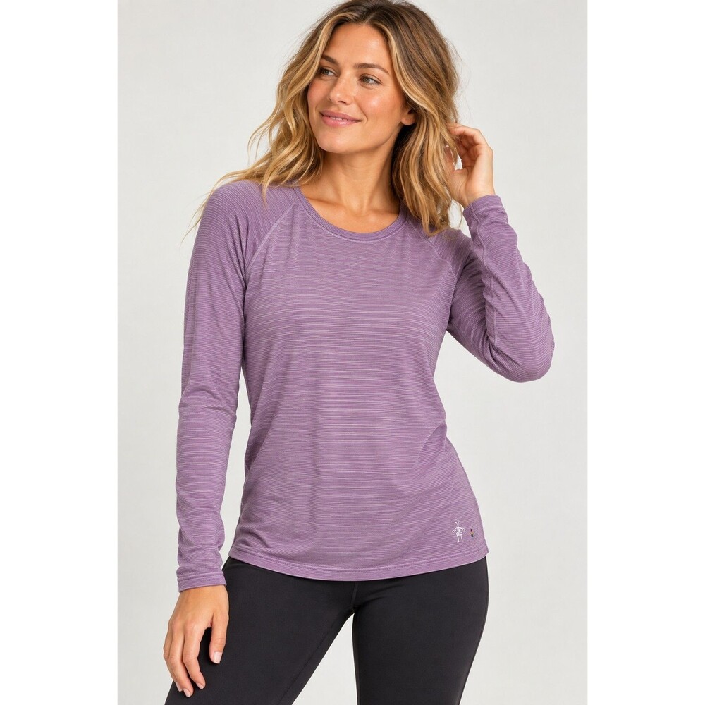 Smartwool Women’s L Merino Wool Long Sleeve Base Layer Top Purple Stripe Thermal
